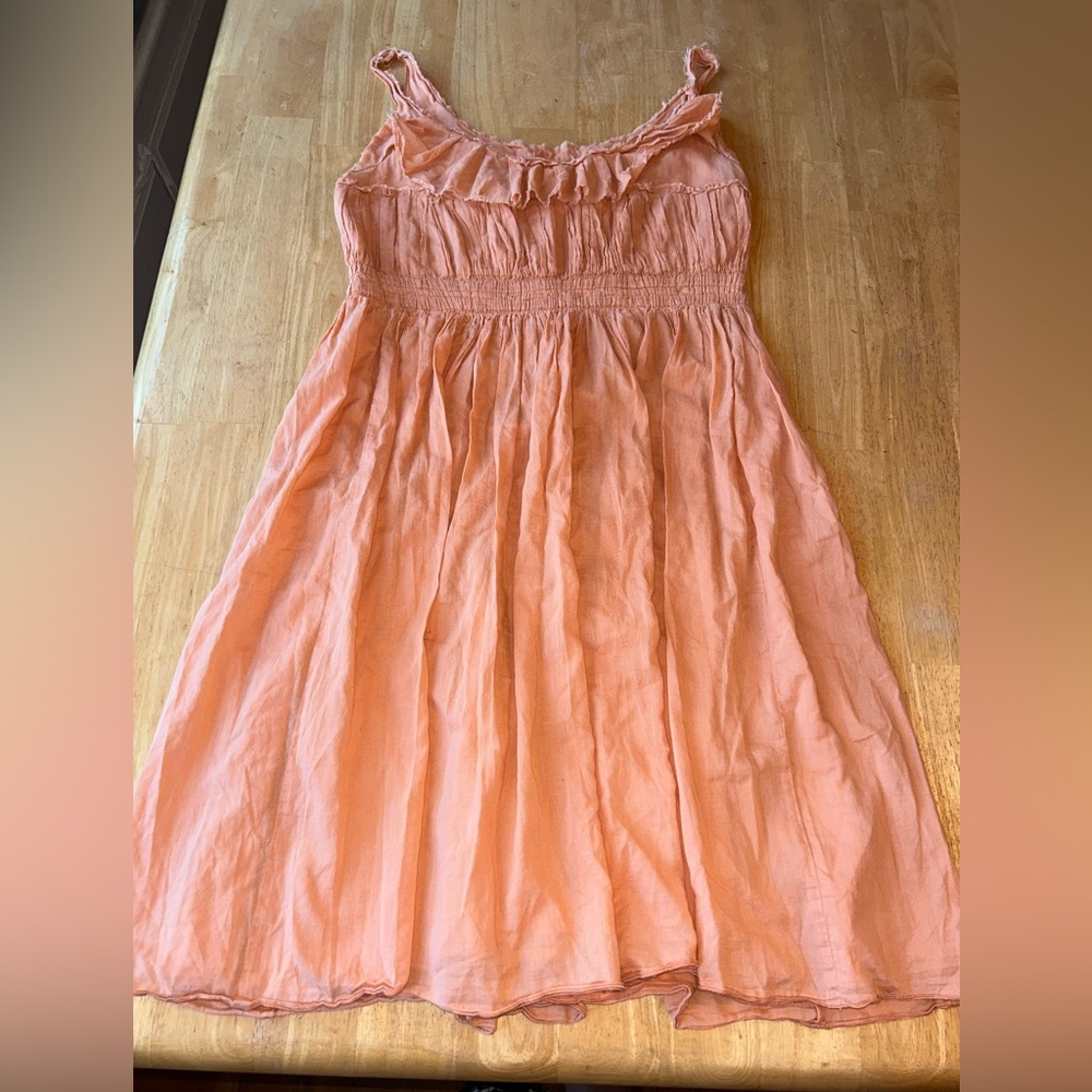 smocked-bodice a ruffle-neck smocked dress summer Woman’s sz 8 orange peach
